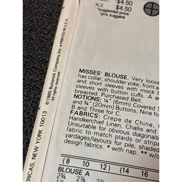 Butterick 3294 Blouse Sewing Pattern Size 8 10 12 1985 Vintage uncut - Picture 4 of 5